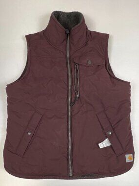 Carhartt Women M 8/10 Reversible Sherpa Lined Quilted Vest Wine Burgundy 103907